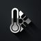 Silver Meteorology thermometer measuring icon isolated on black background. Thermometer equipment showing hot or cold