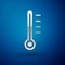 Silver Meteorology thermometer measuring icon isolated on blue background. Thermometer equipment showing hot or cold