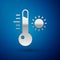 Silver Meteorology thermometer measuring icon isolated on blue background. Thermometer equipment showing hot or cold