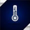 Silver Meteorology thermometer measuring icon isolated on dark blue background. Thermometer equipment showing hot or