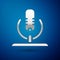 Silver Microphone icon isolated on blue background. On air radio mic microphone. Speaker sign. Vector