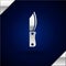 Silver Military knife icon isolated on dark blue background. Vector