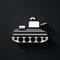 Silver Military tank icon isolated on black background. Long shadow style. Vector