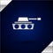 Silver Military tank icon isolated on dark blue background. Vector