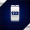 Silver Mobile calculator smartphone interface icon isolated on dark blue background. Mathematical application on phone