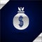 Silver Money bag icon isolated on dark blue background. Dollar or USD symbol. Cash Banking currency sign. Vector