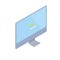 Silver Monitor monoblock isometric icon on white background blue screen.