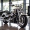 Silver motorbike in showroom, created using generative ai technology