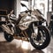 Silver motorbike in showroom, created using generative ai technology