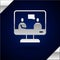 Silver Online education and graduation icon isolated on dark blue background. Online teacher on monitor. Webinar and