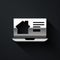Silver Online real estate house on laptop icon isolated on black background. Home loan concept, rent, buy, buying a