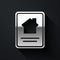 Silver Online real estate house on tablet icon isolated on black background. Home loan concept, rent, buy, buying a