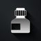 Silver Paint, gouache, jar, dye icon isolated on black background. Long shadow style. Vector