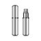 Silver perfume atomizer mock up. Vector realistic compact spray case for fragrance. Closed and open packaging