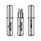 Silver perfume atomizer mock up. Vector realistic compact spray case for fragrance with place for your logo. Closed and