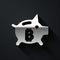 Silver Piggy bank bitcoin icon isolated on black background. Icon saving or accumulation of money, investment. Long