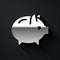 Silver Piggy bank icon isolated on black background. Icon saving or accumulation of money, investment. Long shadow style