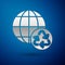 Silver Planet earth and a recycling icon isolated on blue background. Environmental concept. Vector