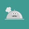 Silver platter cloche Chef hat with eyes and moustache. Flat design