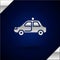 Silver Police car and police flasher icon isolated on dark blue background. Emergency flashing siren. Vector