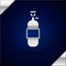 Silver Propane gas tank icon isolated on dark blue background. Flammable gas tank icon. Vector