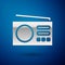 Silver Radio with antenna icon isolated on blue background. Vector