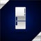 Silver Refrigerator icon isolated on dark blue background. Fridge freezer refrigerator. Household tech and appliances