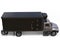 Silver refrigerator truck with black trailer unit - top down side view