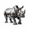 Silver Rhino Statue On White Background: Erik Jones Style Conceptual Street Art