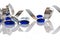 Silver ribbon and blue christmas glass decorations