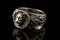 Silver ring with lion on a black background. Luxury jewelry Ai generative