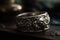 Silver ring with lion on a black background. Luxury jewelry Ai generative