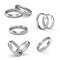 Silver rings for engagement  wedding realistic set. Pair of white gold  platinum jewelry accessories