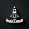 Silver Rocket icon isolated on black background. Long shadow style. Vector
