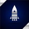 Silver Rocket ship icon isolated on dark blue background. Space travel. Vector Illustration