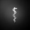 Silver Rod of asclepius snake coiled up silhouette icon isolated on black background. Emblem for drugstore or medicine