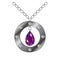 Silver round pendant, bright purple gem. Vector illustration