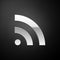 Silver RSS icon isolated on black background. Radio signal. RSS feed symbol. Long shadow style. Vector