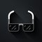 Silver Safety goggle glasses icon isolated on black background. Long shadow style. Vector