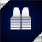 Silver Safety vest icon isolated on dark blue background. Vector