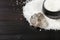 silver salt cellar and rough Halite on table