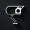 Silver Security camera icon isolated on black background. Long shadow style. Vector