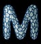 Silver shining metallic 3D with blue cage symbol capital letter M - uppercase isolated on black 3d