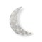Silver shiny glitter glowing half moon with shadow isolated on white background. Crescent Islamic for Ramadan Kareem design