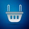 Silver Shopping basket icon isolated on blue background. Food store, supermarket. Vector