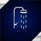 Silver Shower head with water drops flowing icon isolated on dark blue background. Vector