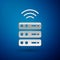 Silver Smart Server, Data, Web Hosting icon isolated on blue background. Internet of things concept with wireless