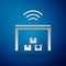 Silver Smart warehouse system icon isolated on blue background. Vector