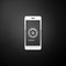 Silver Smartphone update process with gearbox progress and loading bar icon isolated on black background. System