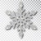 Silver snowflake isolated on a transparent background. Christmas decoration, covered bright glitter. Silver glitter